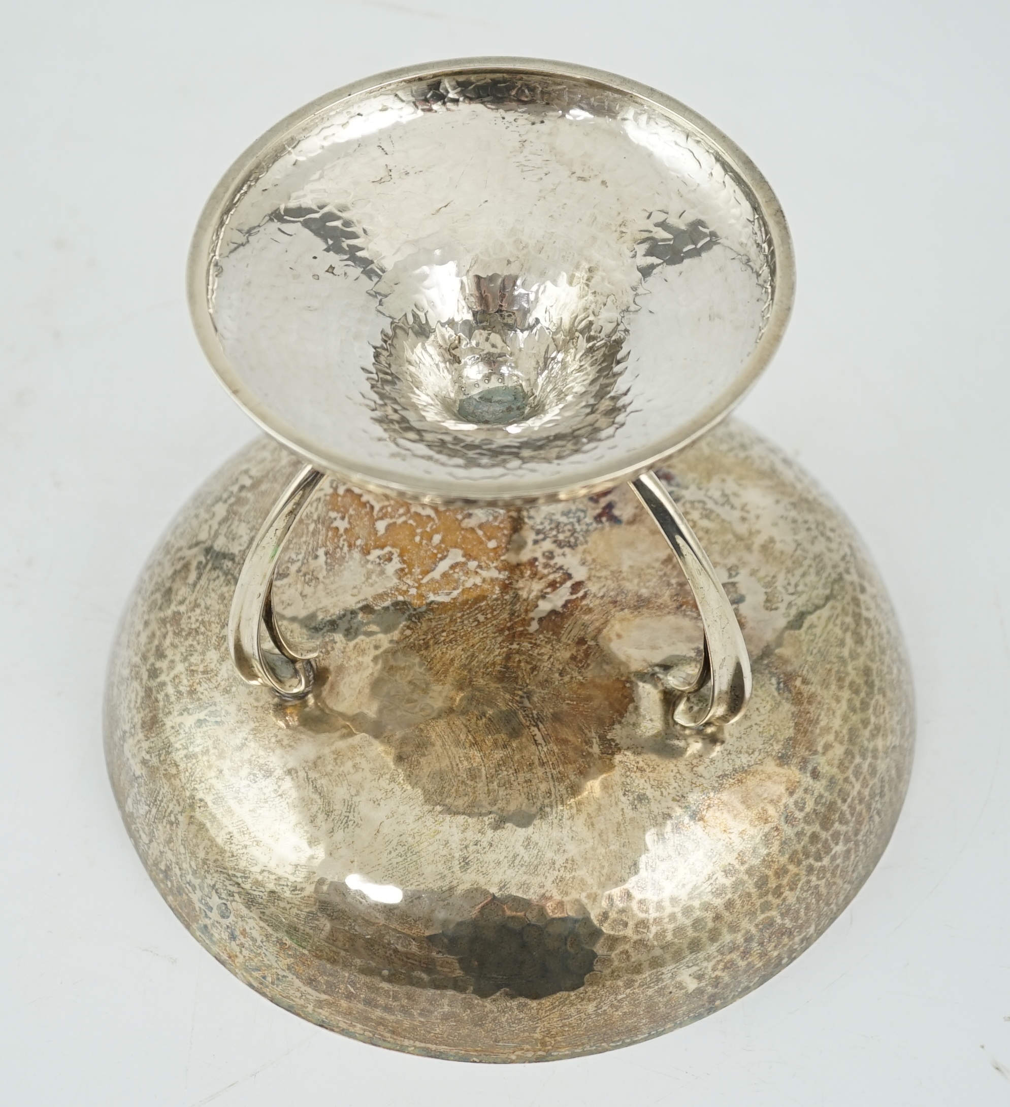A George V Arts & Crafts planished silver tazza, by Pearce & Sons